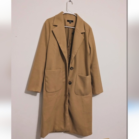 NWT Lulu's Style Squad Tan Long Coat with Classic Tailored Style - Picture 4 of 7
